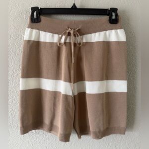 NWOT Nali Collection Elastic Drawstring Waist Knit Shorts S/M Beige Cream Preppy